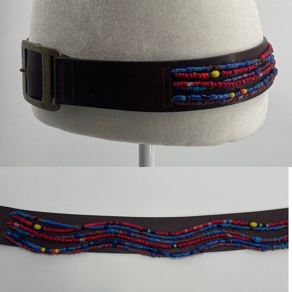 Vintage Ralph Lauren Collection beaded belt square buckle 90s runway multicolor main image 7